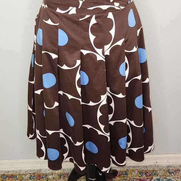 VTG Kay Unger Brown & Blue Polka Dot Strapless Fit & Flare Pleated Hem Dress 12 - Picture 5 of 15